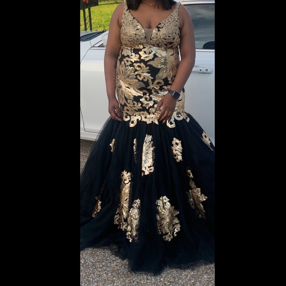 Gold & Black sequin mermaid style prom dress with corset